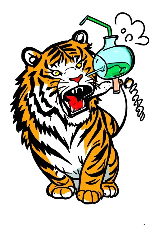 Tiger Is Drinking Alcohol From The Straw