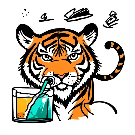Tiger Is Drinking Alcohol From The Straw