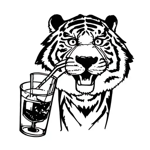 Tiger Is Drinking Alcohol From The Straw