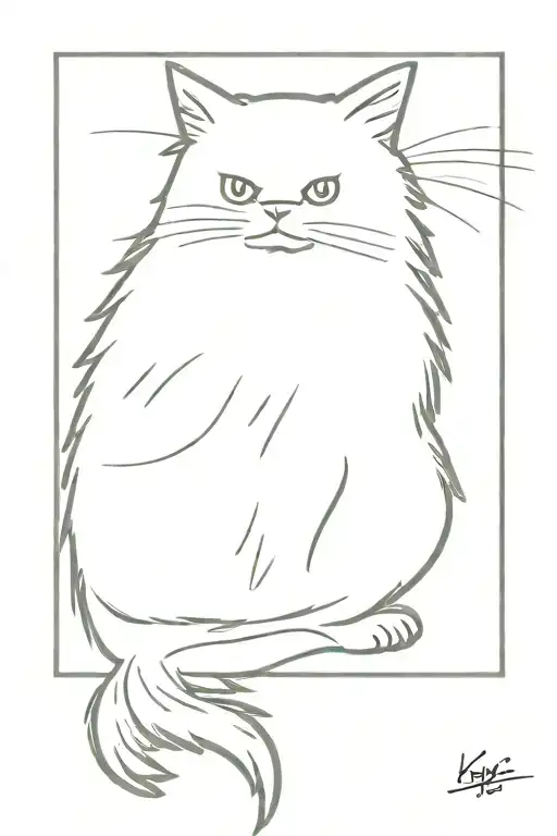 Stencil Persian Cat Sitting Back View Lines Only