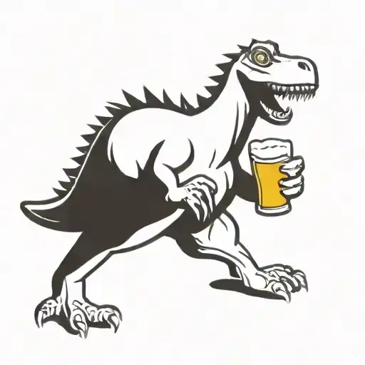 Funny Cartoon Dinosaur Holding A Beer