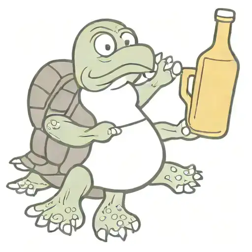 Funny Cartoon Turtle Holding A Beer Bottle