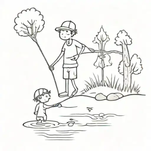 Two Friends Fishing In Lake With Trees