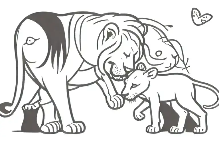 Female Lion And Baby Lion Scars