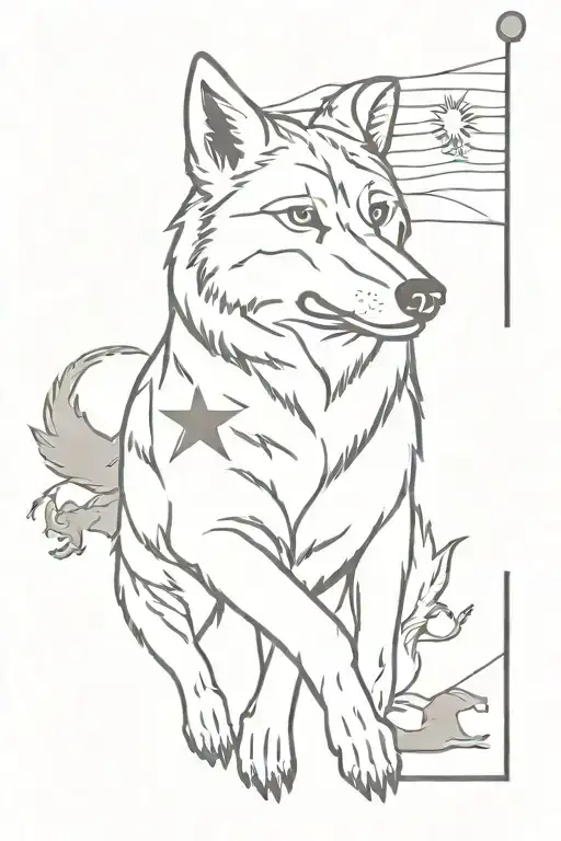 A Tattoo With The Gray Wolf With The Flags Of 16 Turkish States