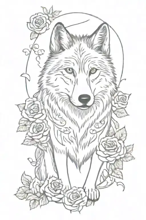 Wolf Blended By Roses Mayflowers