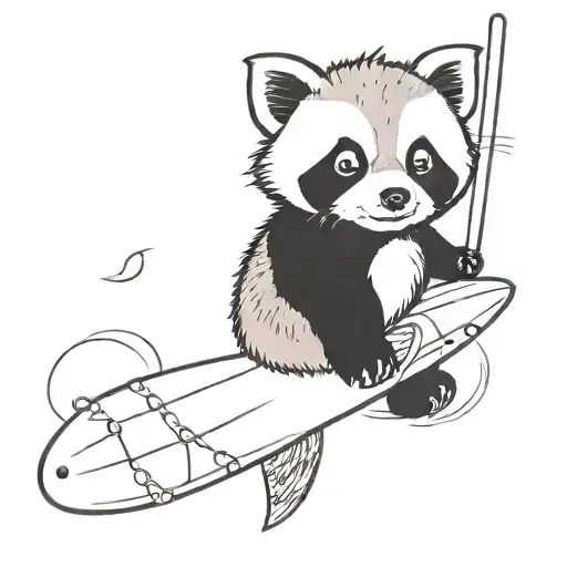 Red Panda Holding Surfboard