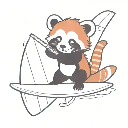 Red Panda Holding Surfboard