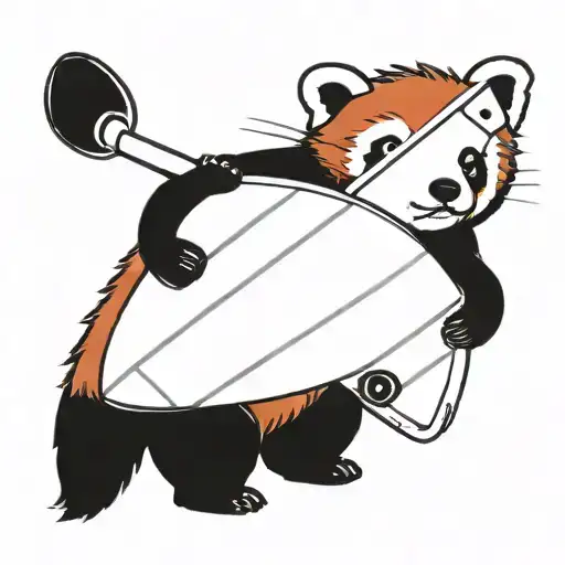 Red Panda Holding Surfboard