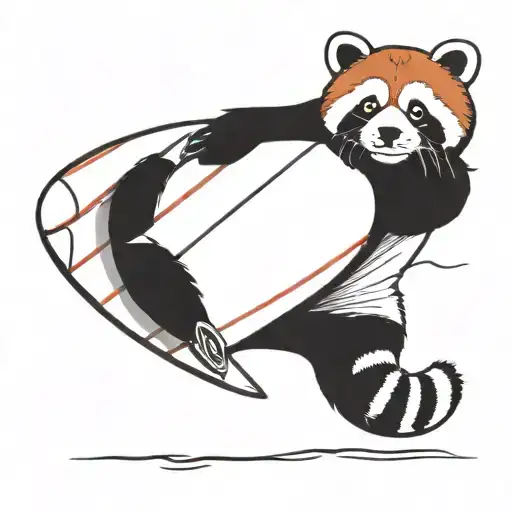 Red Panda With Surfboard In Arm