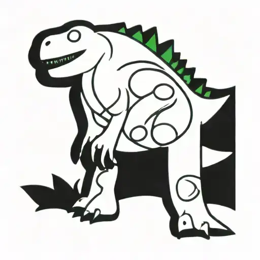 A Green Dinosaur By The Weed