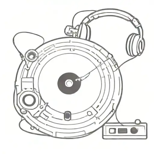 An Abstract Geometric Design Incorporating Dj Equipment Like Turntables And Headphones