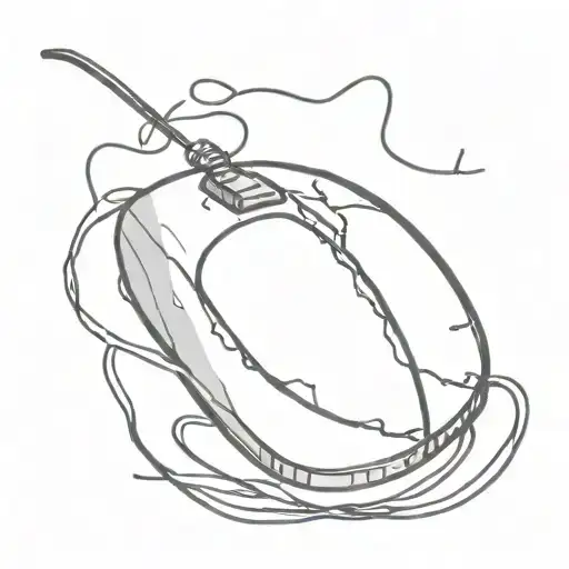 Dead Computer Mouse With Torn Wire Black Ink