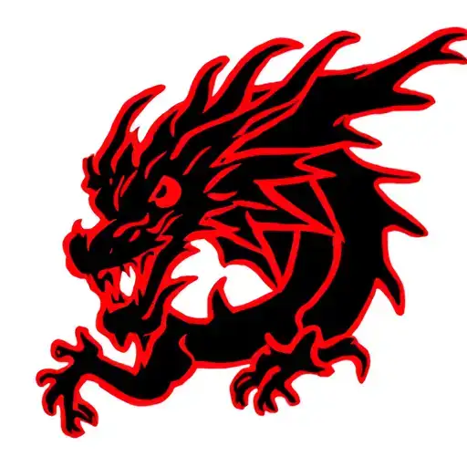 Black With Red Accents Outline Dragon