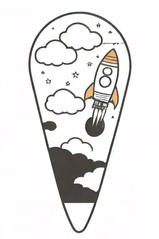 Rocket Ship Trough Storm Clouds With Small Passenger