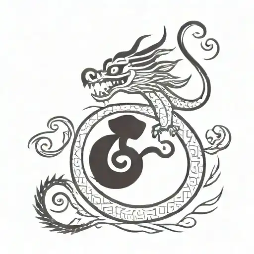 Chinese Dragon With Chinese Symbols In The Middle