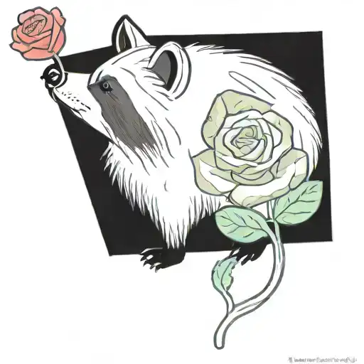Raccoon On 4 With Side Profile Holding A Rose And Looking To The Left Sketch Draw