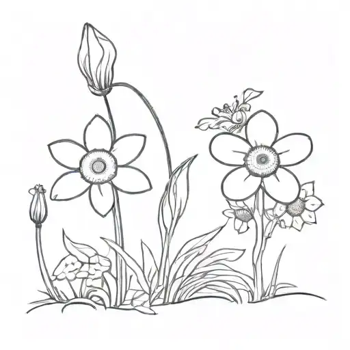 Daisy With Daffodil And Hawthorn Flower