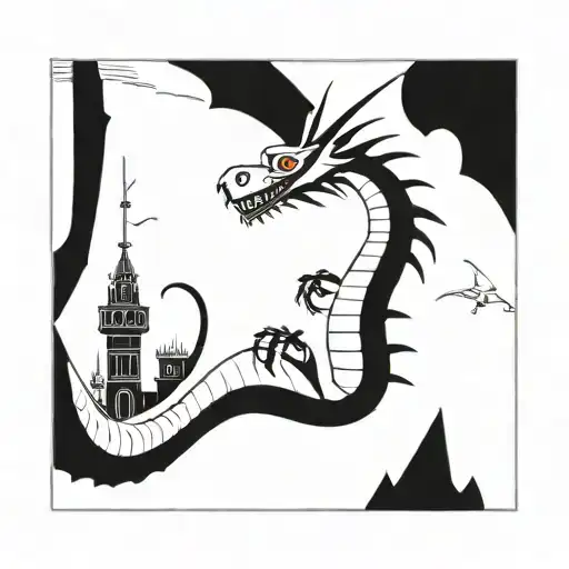 A Futuristic Cyber Dragon Guarding A Digital Fortress