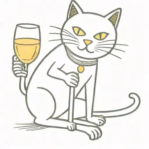 Silly Full Body Cat Laying Down With A Glass Of Prosecco In Hand