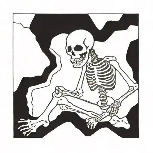 A Skeleton In A Grave Eating Meat Given By A Gravedigger