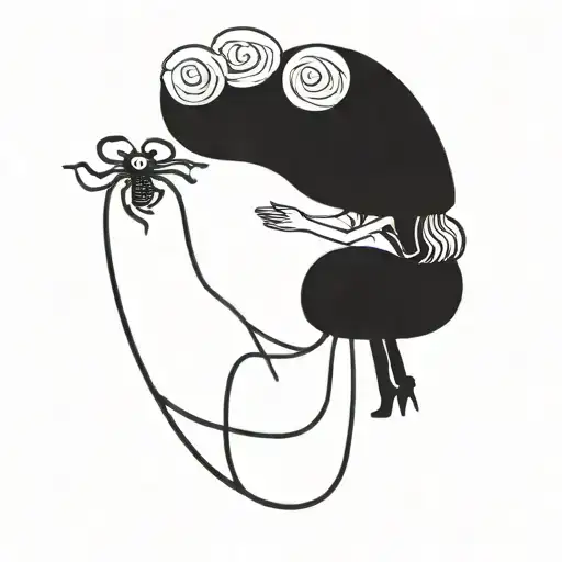 A Woman Riding A Flying Spaghetti Monster As Seen From Below