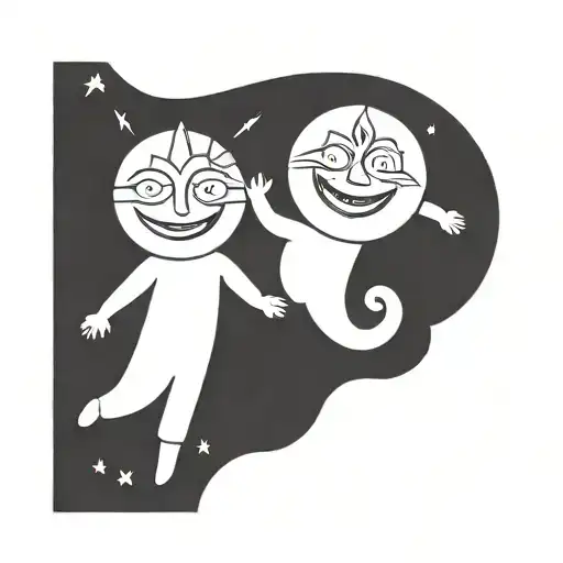 A Cute Retro Animated Tattoo Of The Sun And Moon