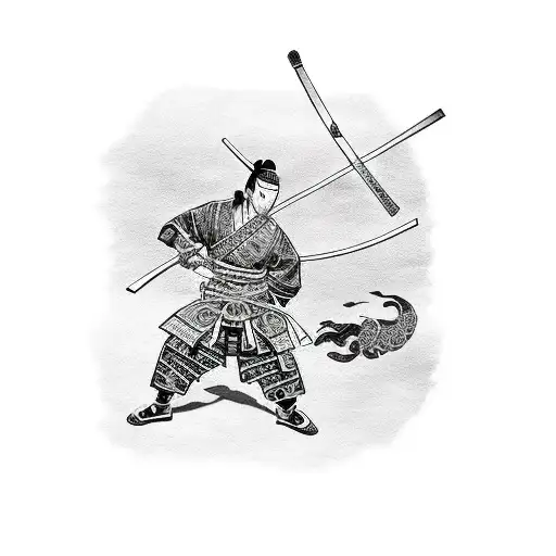 Samurai Fighting A Ninja