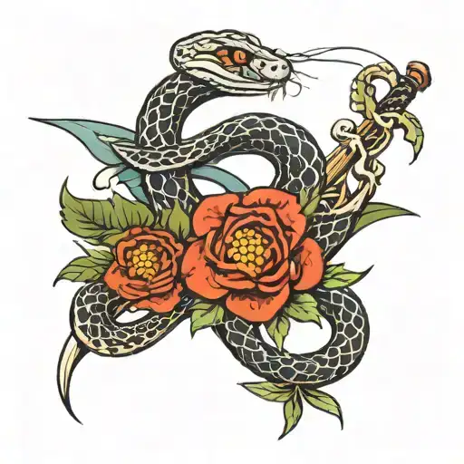 Snake And Flower With A Sword