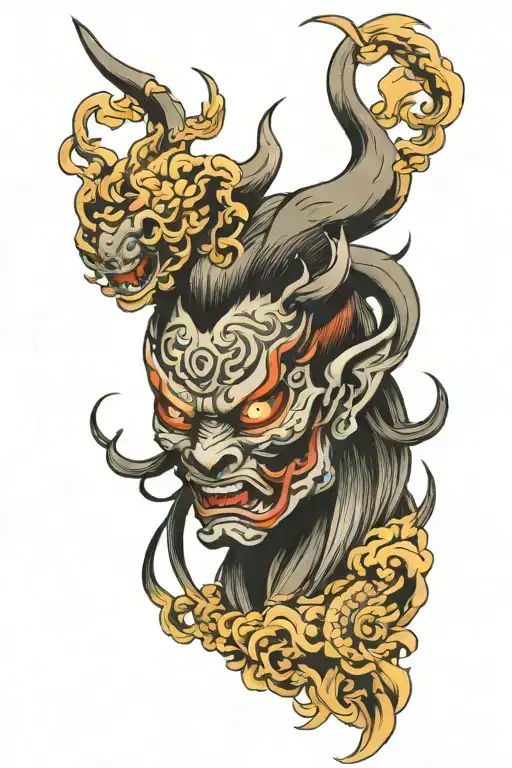 Oni Mask Girl Dragon Flying
