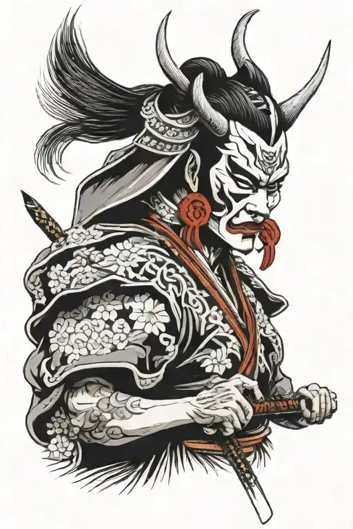 A Samurai Wearing A Kabuki Mask