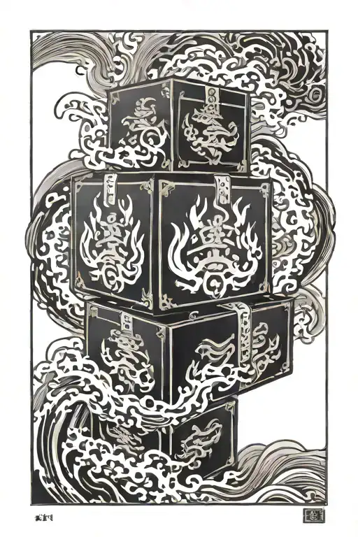 Three Square Boxes Sirrounging With Fire