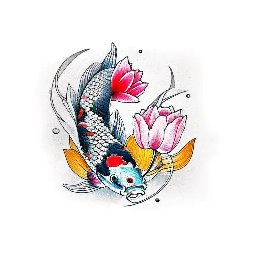 Koi Fish With Tulip