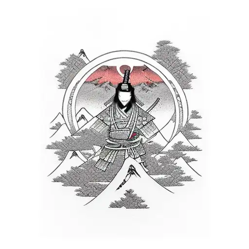 Samurai On The Mountain At Sunset