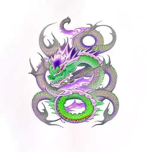 Green Dragon With Purple Eyes And Fire