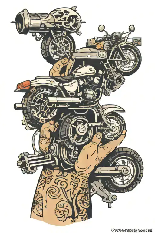 Wrist Tattoo Flatlined Heartbeat Leading Into A Line Type City With A Motorcycle Speeding At A Wall