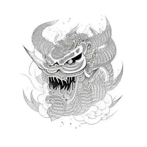 A Girl In A Half-destroyed Demon Mask