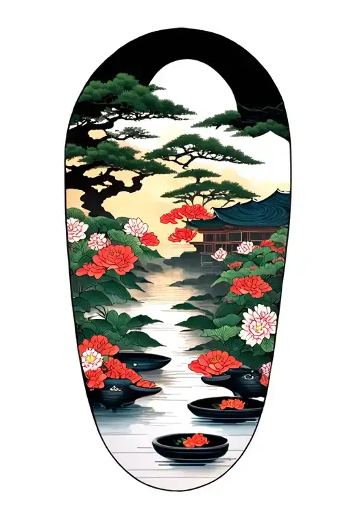 Zen Garden Scene Tattoo Inspired