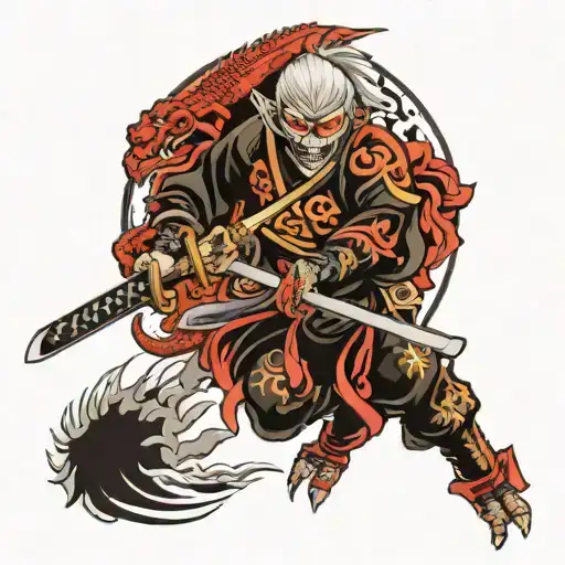 Ninja And Sword And Dragon And Skull And Eagle