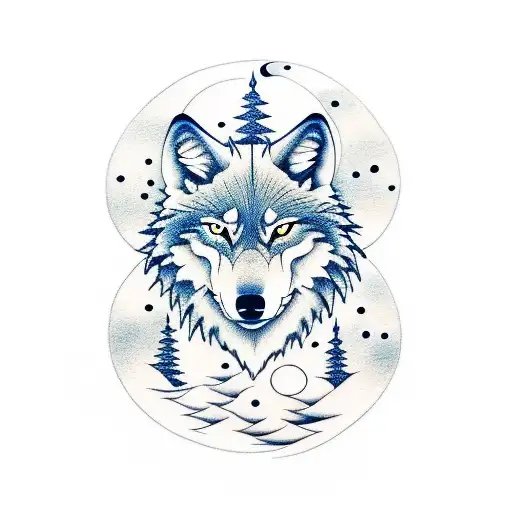 Wolf With Moons And Trees