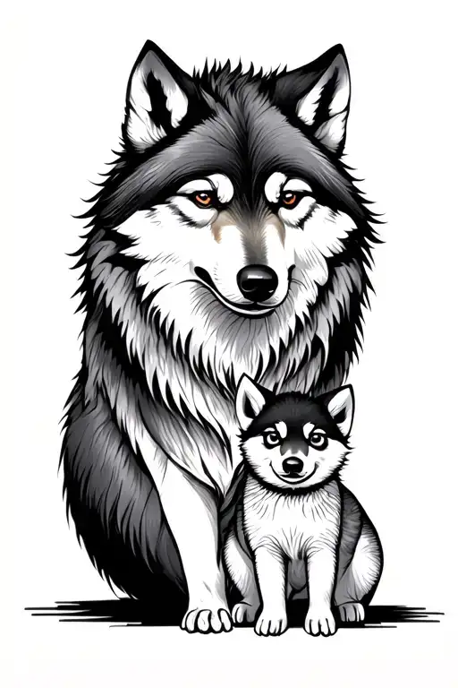 Gray Wolf And Cub