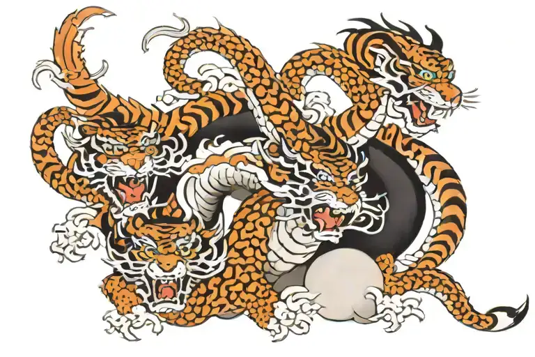 A Dragon And Tiger Locked In Battle On Top Of A Mountain