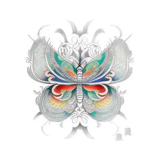 The Design Of A Color Tattoo For A Man's Sleeve Of 1 White Butterfly