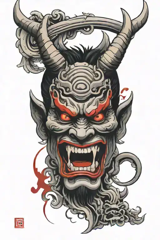 Oni Face With Red And Black Colors