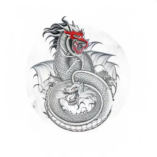 Japanese Style Samurai At War With A Dragon Spirit Coming Out Of His Chest