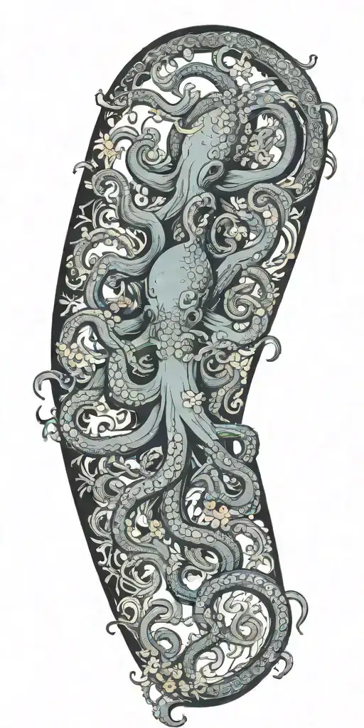 Gothic Octopus Wrapped Around A Tree Full Of Birds And Wind Blowing Through Fire