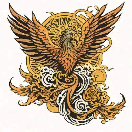 A Phoenix Rising From A Pile Of Money With A Gun In Its Talons