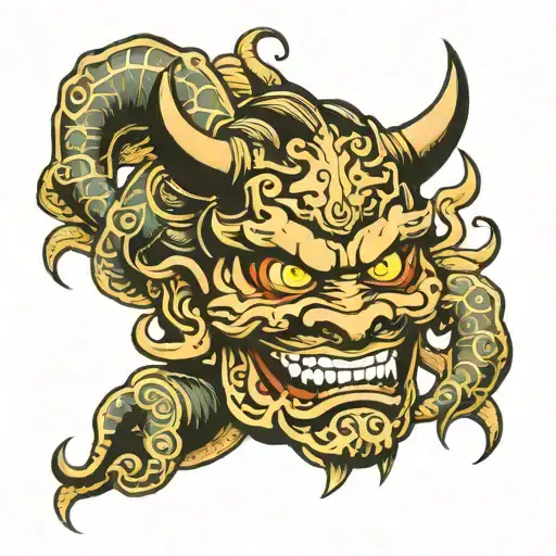 Oni Mask With The Astrological Sign Gemini In The Center