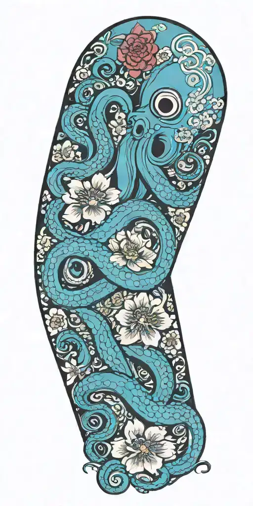 Goth Octopus Wrapped Around Flowers