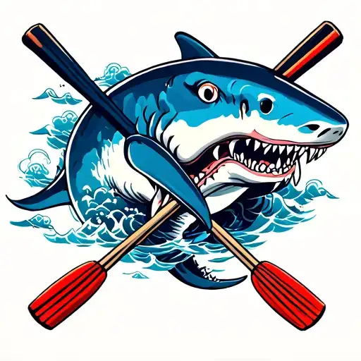 Shark And Crossed Rowing Oars Intertwined